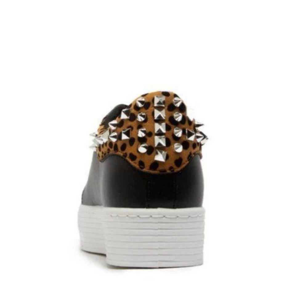 !! NEW !! Black Platform Sneakers w/ Studded Leopard Detail - Picture 5 of 5